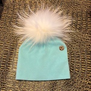 New baby cotton hat with fox Pom